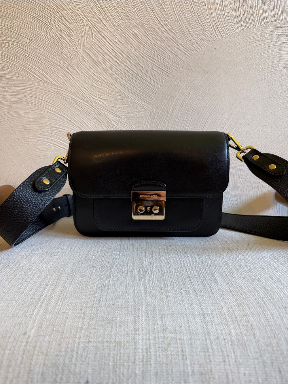 Michael Kors Black Leather Crossbody with Gold Hardware